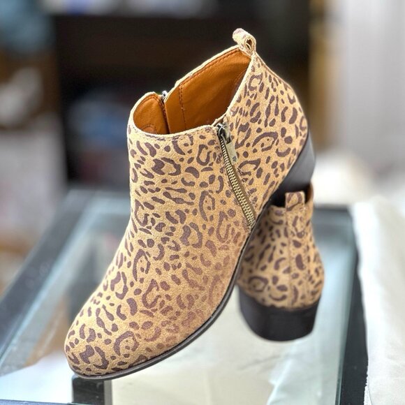 Lucky Brand Women Suede Booties LK-Basel Leopard Print Javan Brown Size 10 M - Picture 4 of 16